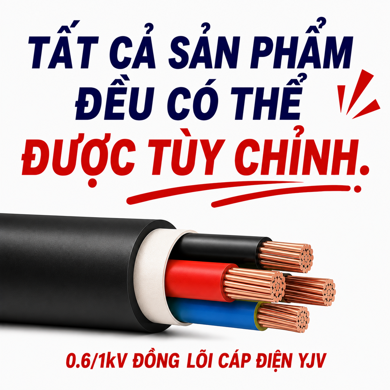 Cáp điện lực ruột nhôm cách điện XLPE, vỏ bọc PVC, giáp băng thép 0.6/1kV (YJLV22)
