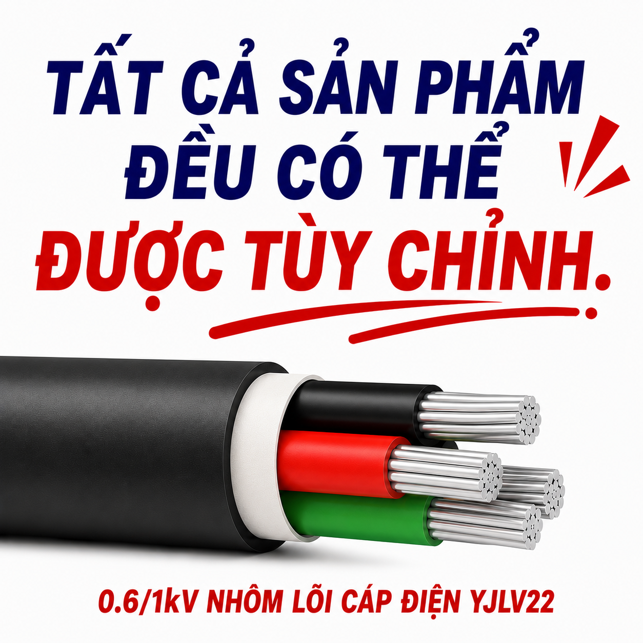 Cáp điện lực ruột nhôm cách điện XLPE, vỏ bọc PVC 0.6/1kV (YJLV)