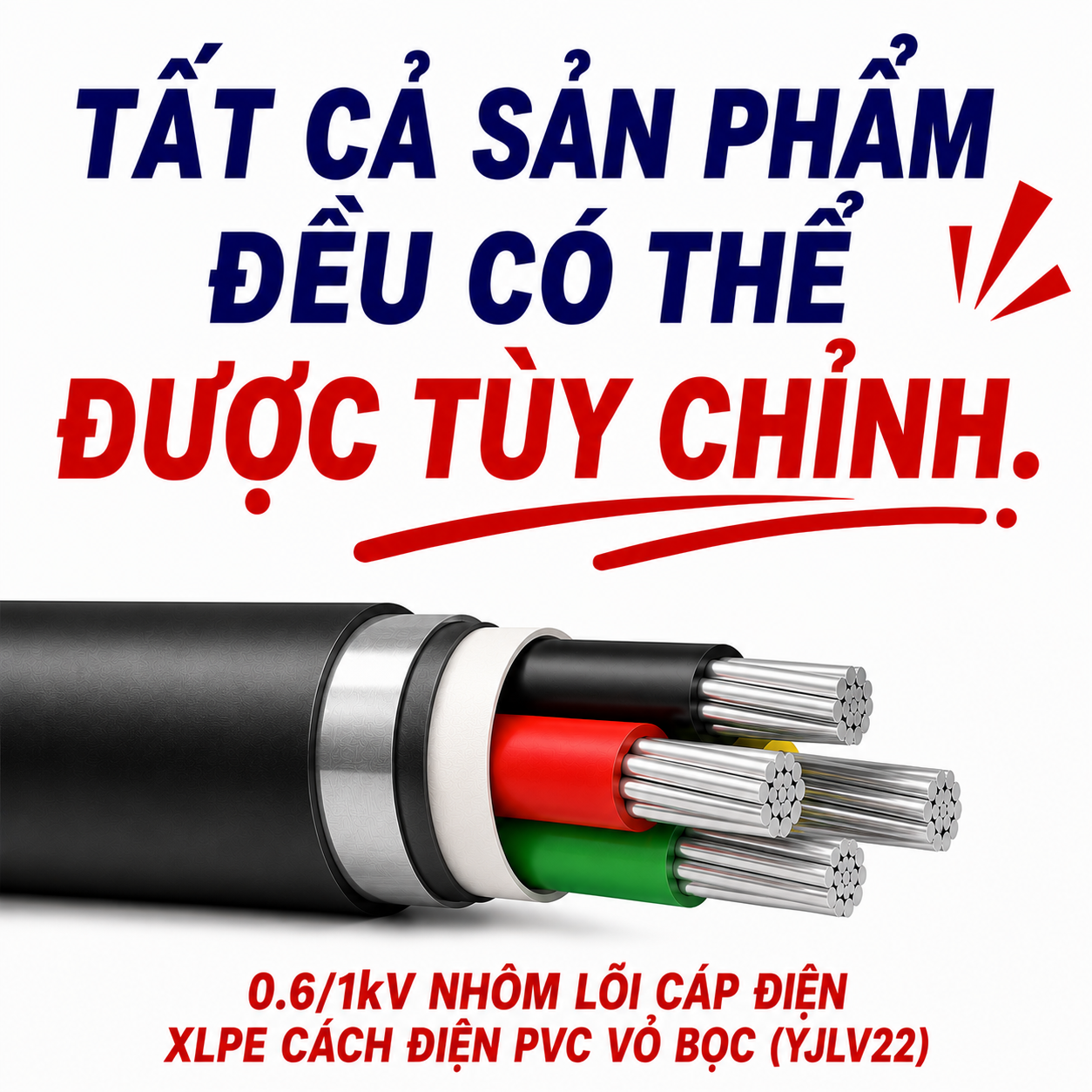 Cáp điện lực trung thế ruột đồng cách điện XLPE, vỏ bọc PVC 8.7/15kV (YJV)